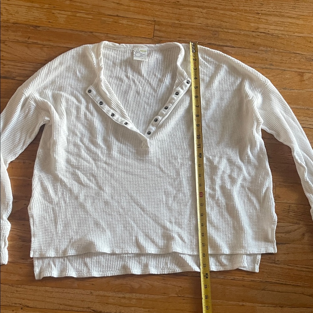White Waffle Knit Henley Top